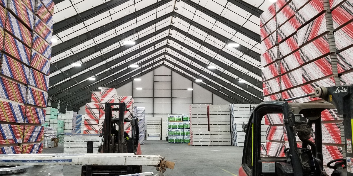 fabric warehouse structure for drywall storage