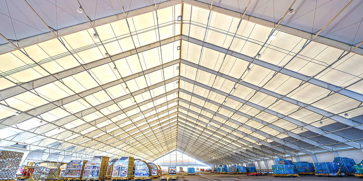 DHL logistics and storage building - Legacy Building Solutions tension fabric structure for aviation