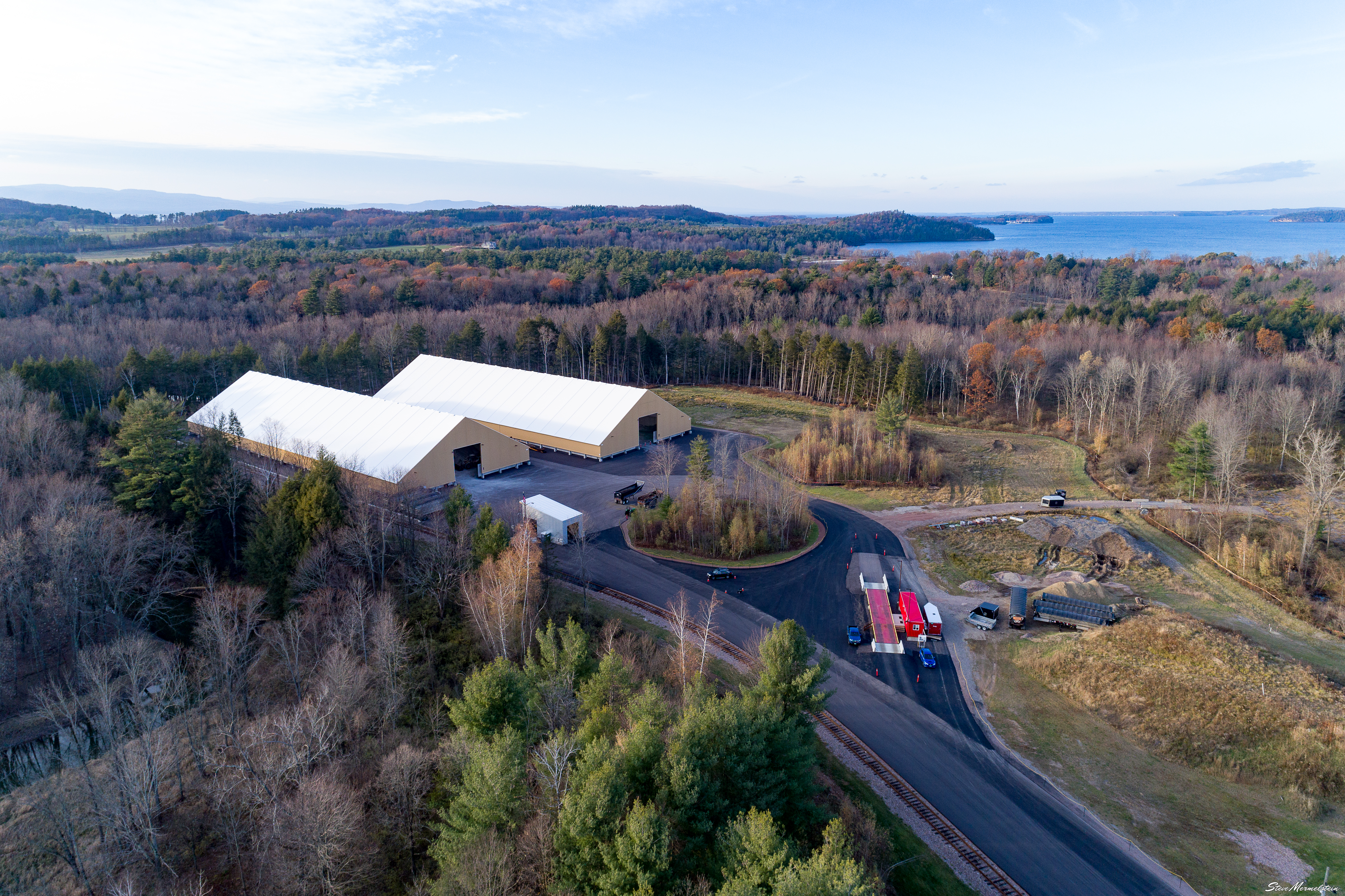 Two tension fabric salt storage buildings